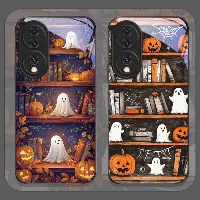 Bookshelf - Halloween Pumpkin Ghost Bookshelf Tempered Glass