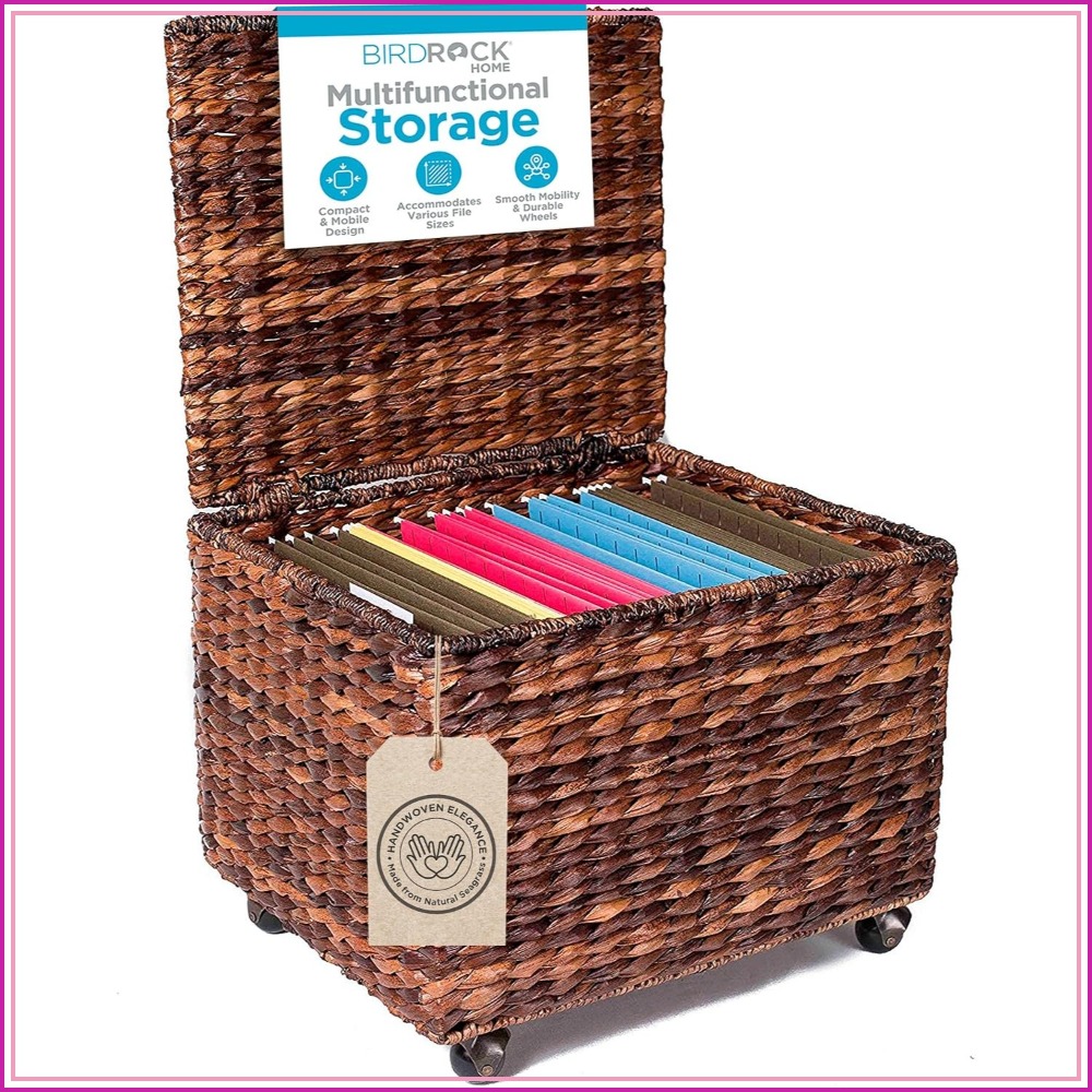 File Cabinet - Handwoven Rolling File Cabinet with Lid,