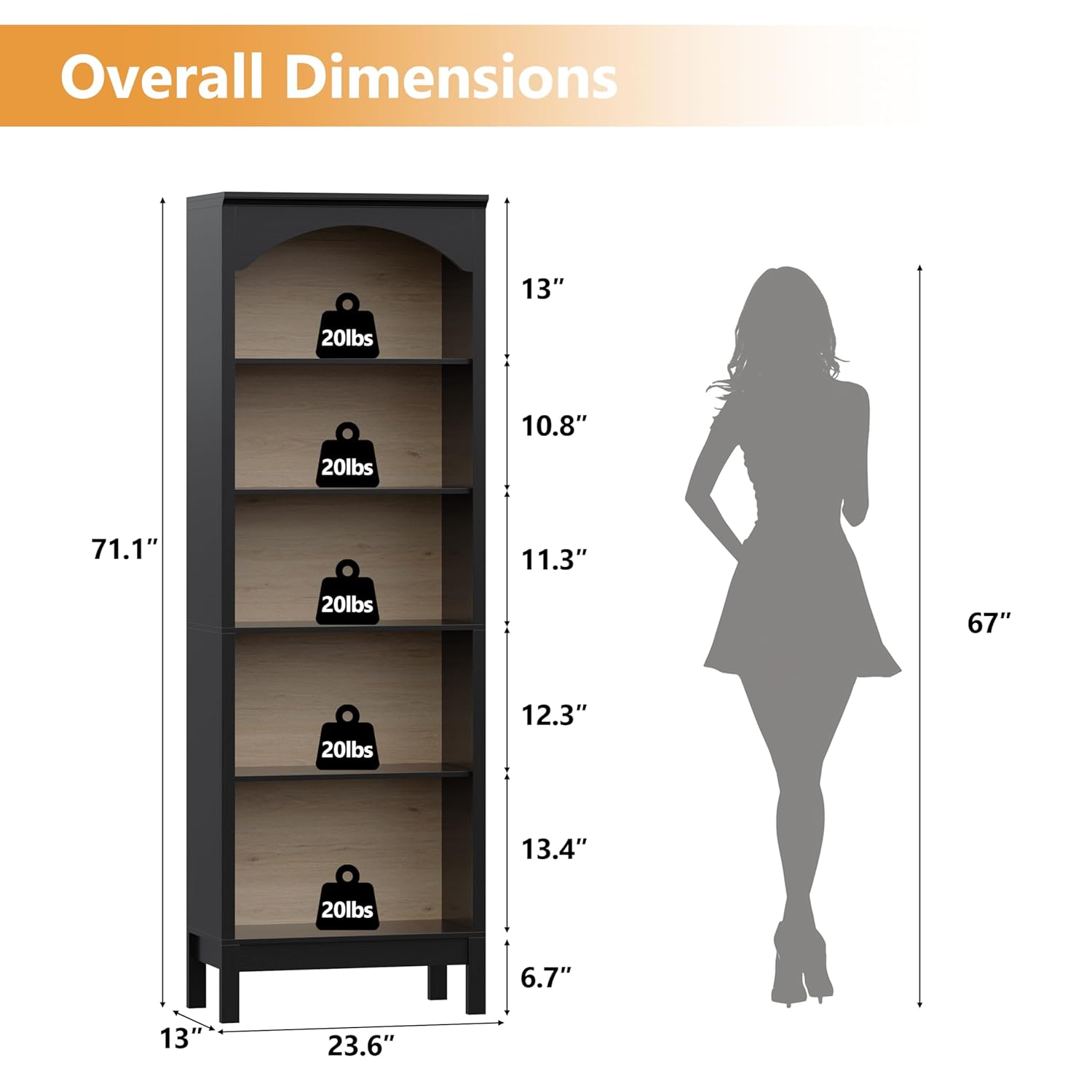 Arched Bookshelf with 5 Tier O - Bookshelf 评论和价格