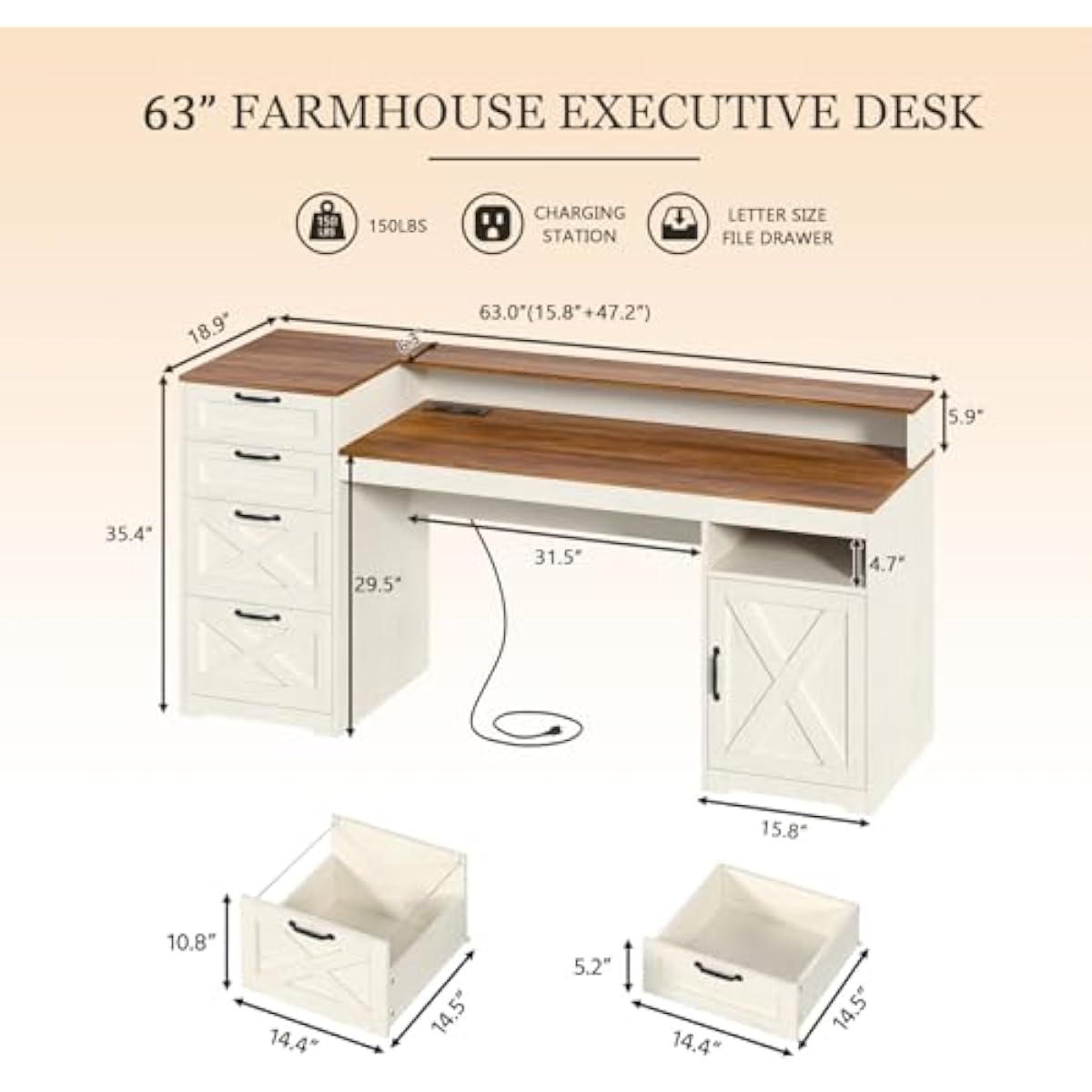 63 inch rustic white engineere - Printer Stand 评论和价格